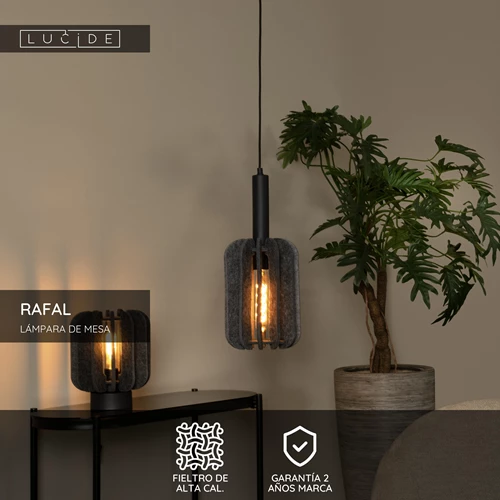 Lucide RAFAL - Lámpara de mesa - Ø 23 cm - 1xE27 - Gris - USP